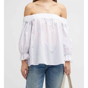 NWT Harshman Gruner Blouse Off Shoulder White Purple Stripes Size 3X $228 [jb]